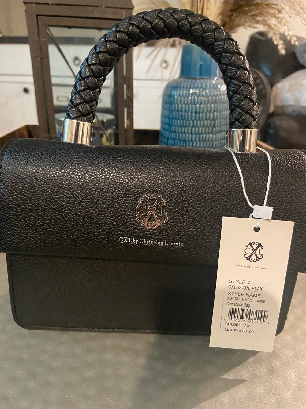 Christian Lacroix Black Mini Crossbody Bag with Braided Handle